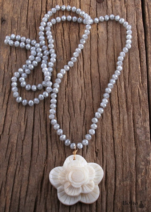 Boho Necklace, RH Crystal White Rose